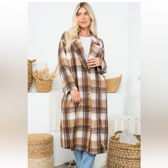 27 PLAID LONG BUTTON-DOWN COAT - Picture 4 of 6
